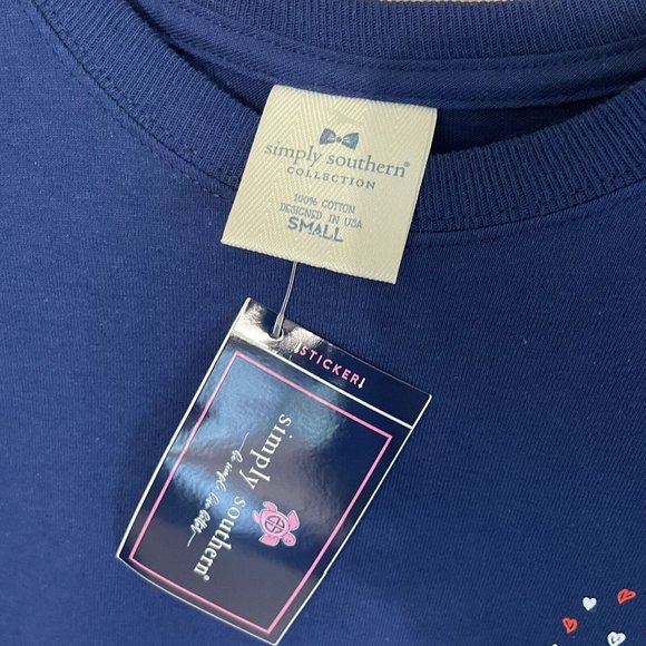 SIMPLY SOUTHERN WOMENS SMALL BE MINE  BLUE TEE SHIRT Cupid Hearts Flowers NWT - Picture 4 of 7